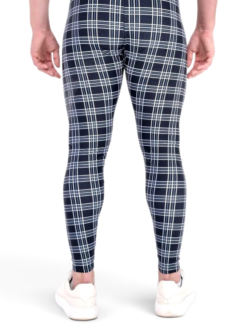 Kapow Meggings Plaid Men's Leggings Small Black Blue White Grid Festival